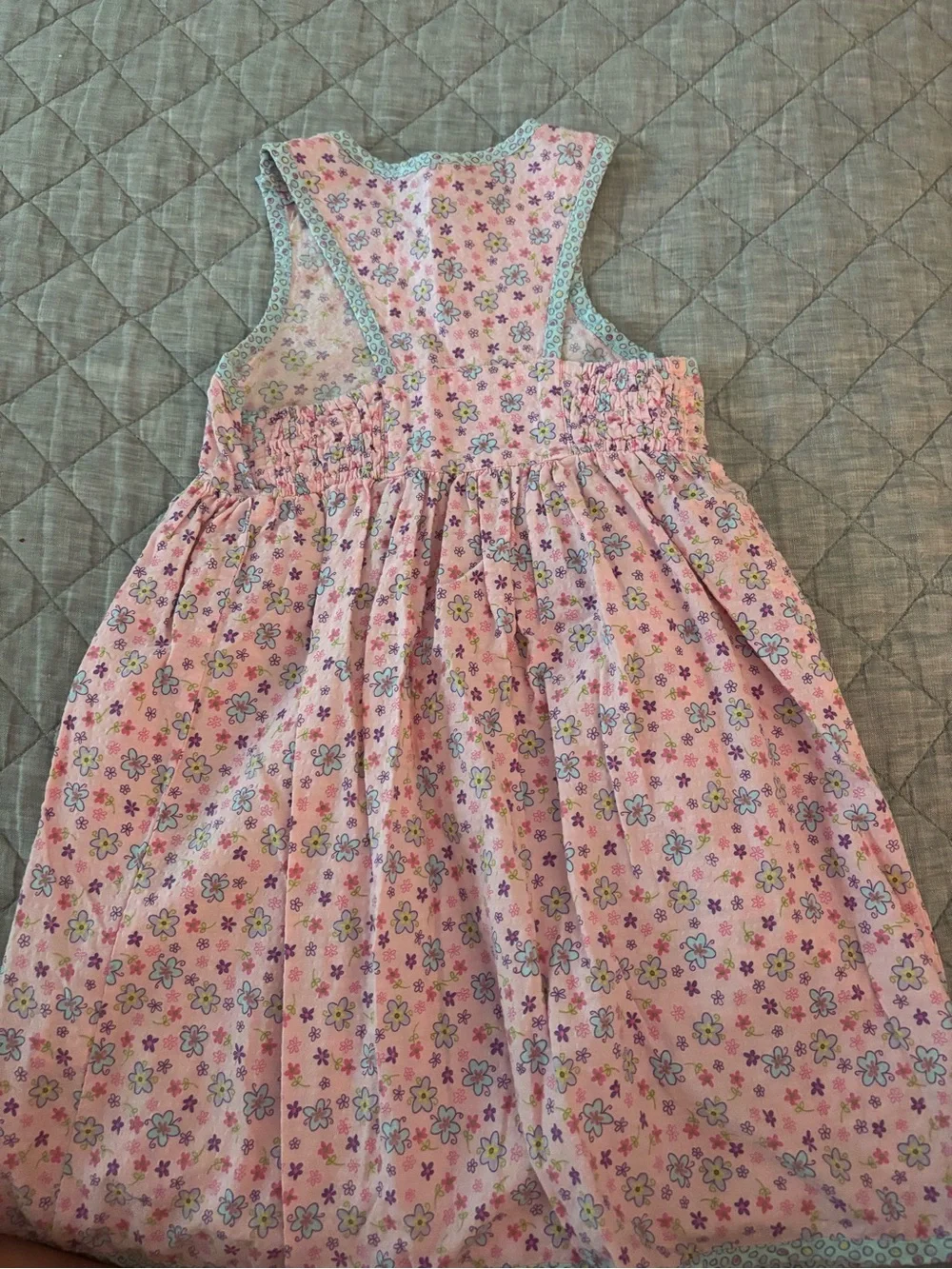 Hanna Andersson Pink Floral Sundress with Blue Trim
